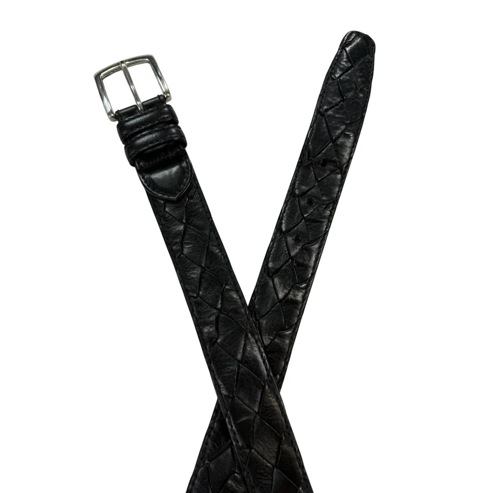 Leyva Collection Woven Leather Belt Mens 40 Black Excellent Hand Made in Spain